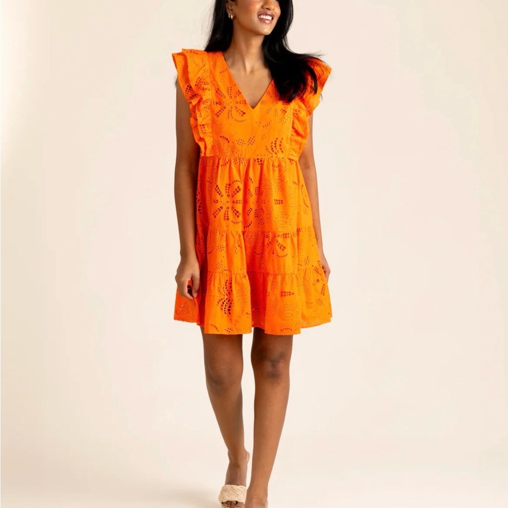 Chic Orange Ruffle Sleeve Mini Dress